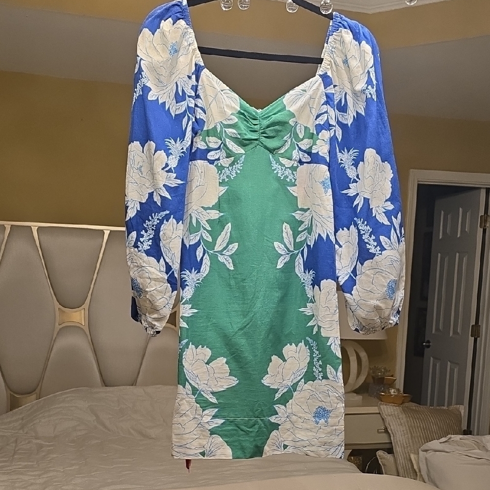FARM Rio Vibrant Blue and Green Floral Dress XXS